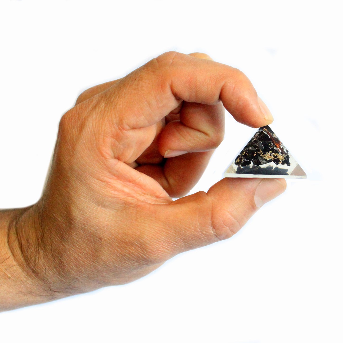 Pyramide d'Orgonite de 25 mm avec pépites et cuivre