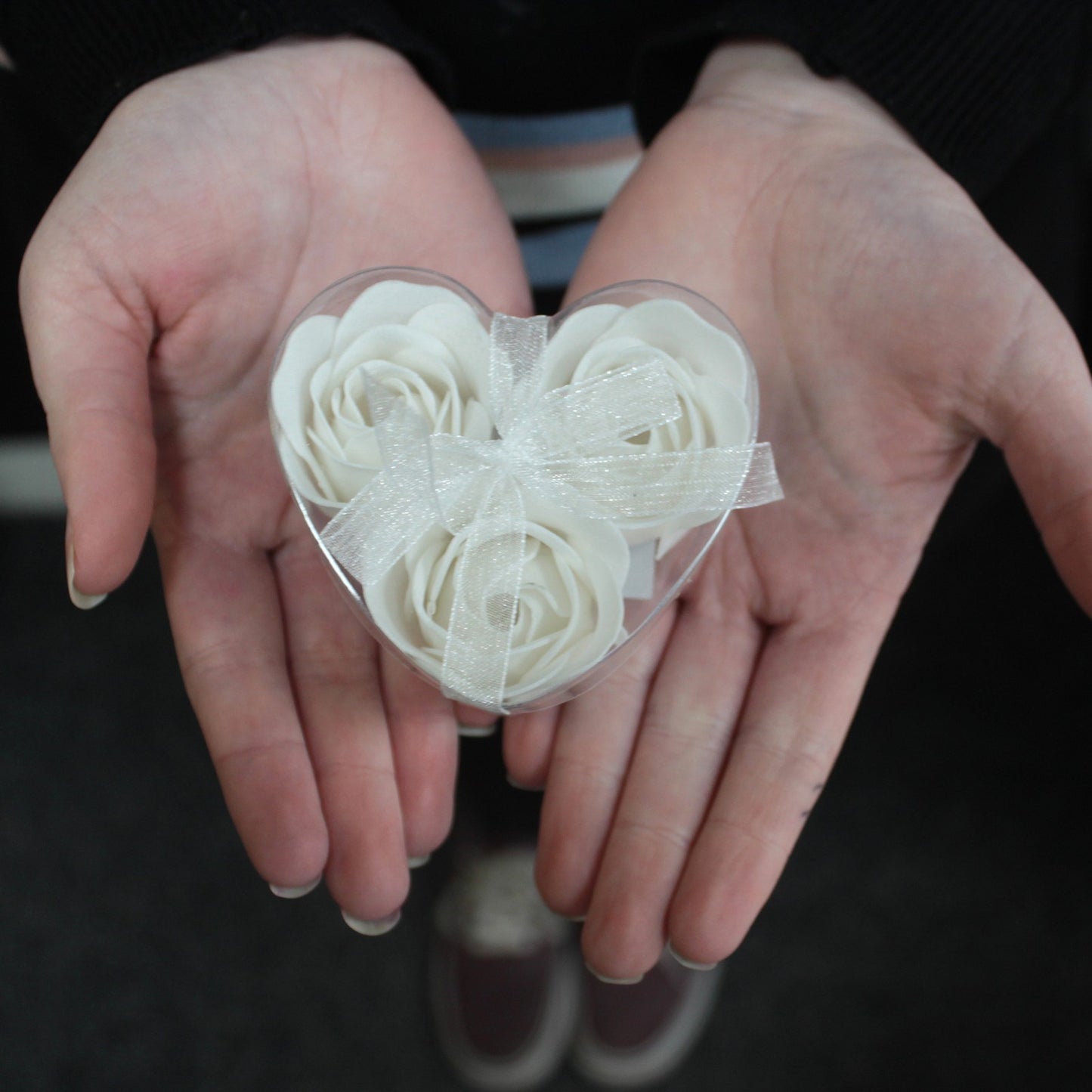 Set de 3 boîtes à fleurs de savon en forme de coeur - blanc