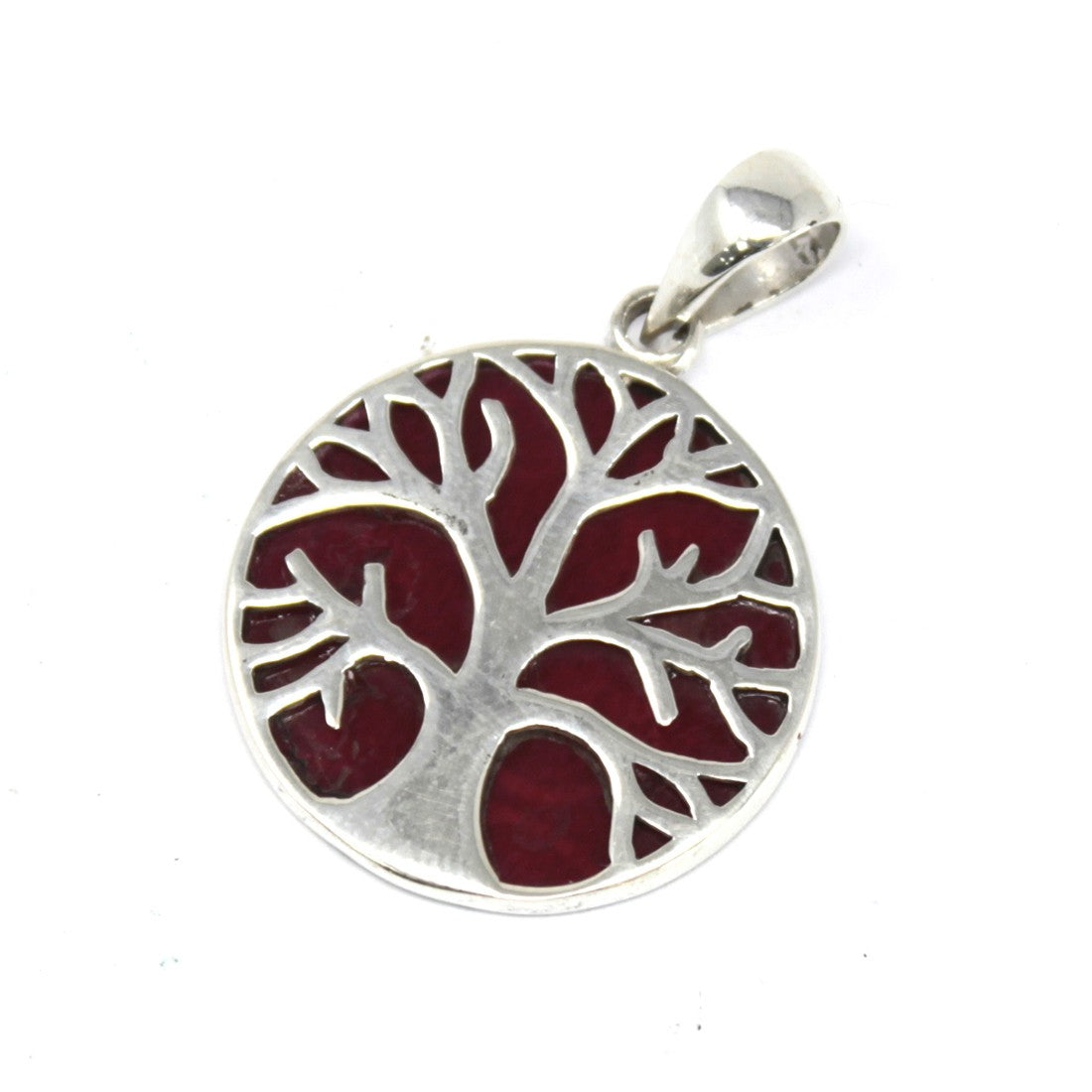 Pendentif d'arbre de vie en argent 22 mm - Effet corail