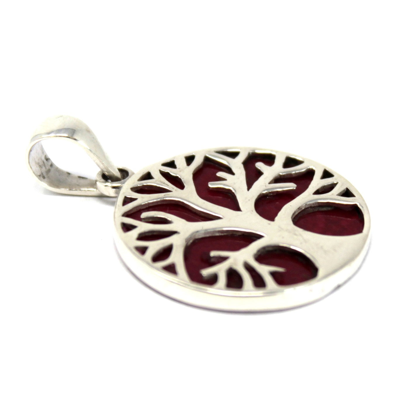 Pendentif d'arbre de vie en argent 22 mm - Effet corail