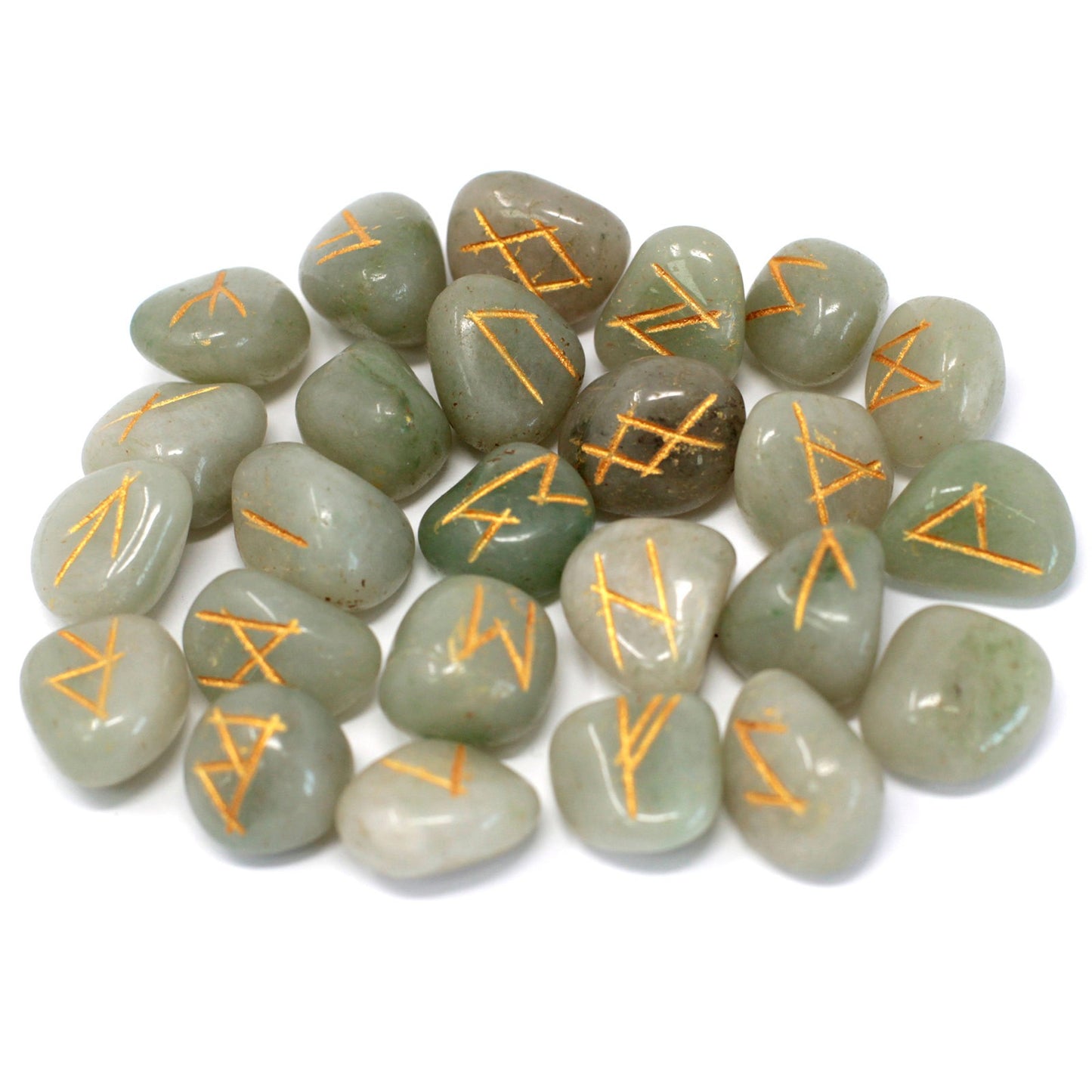 Set de pierres runiques dans un étui - Aventurine verte