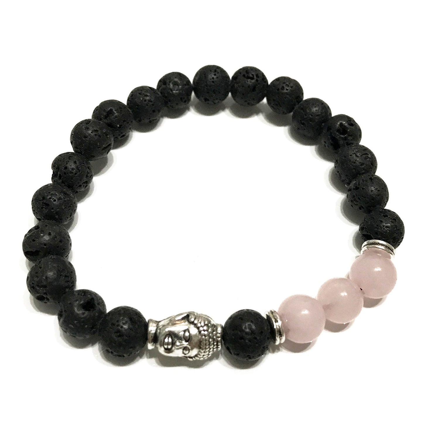 Lava Stone Bracelet - Rose Quartz Buddha