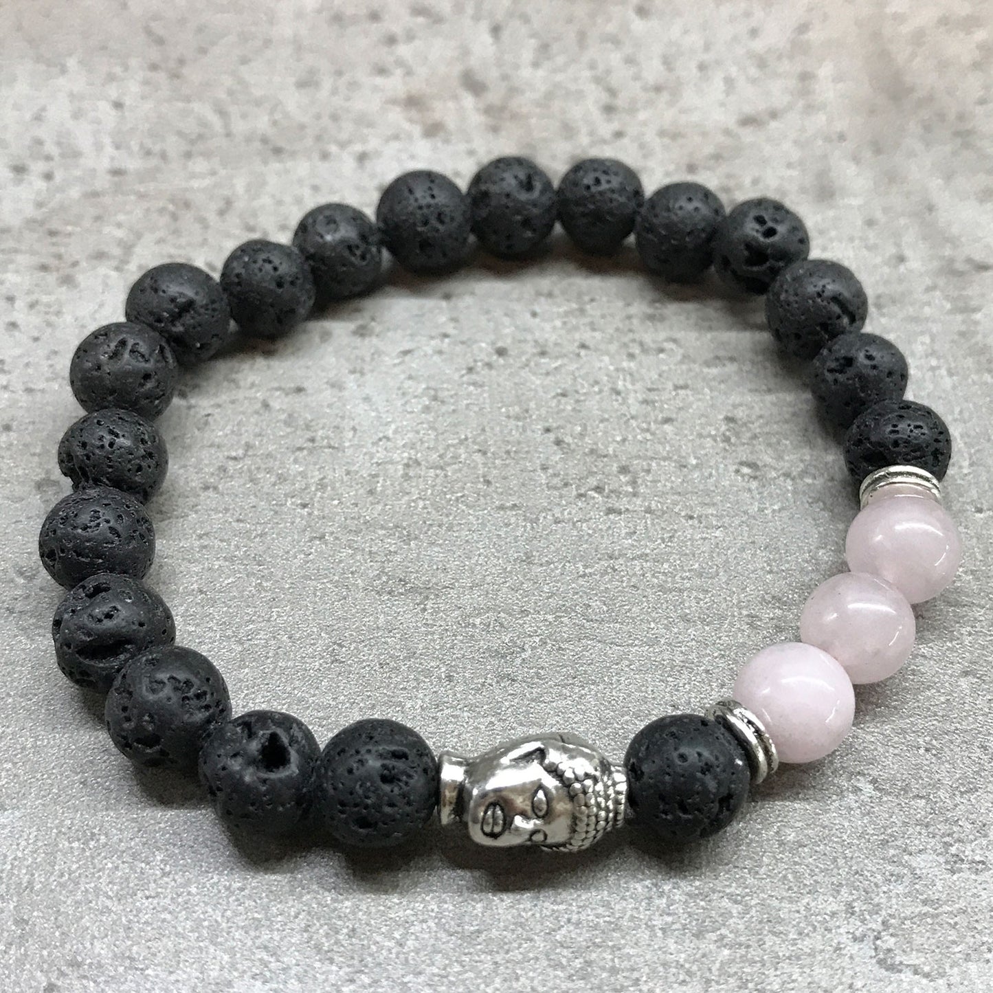 Lava Stone Bracelet - Rose Quartz Buddha