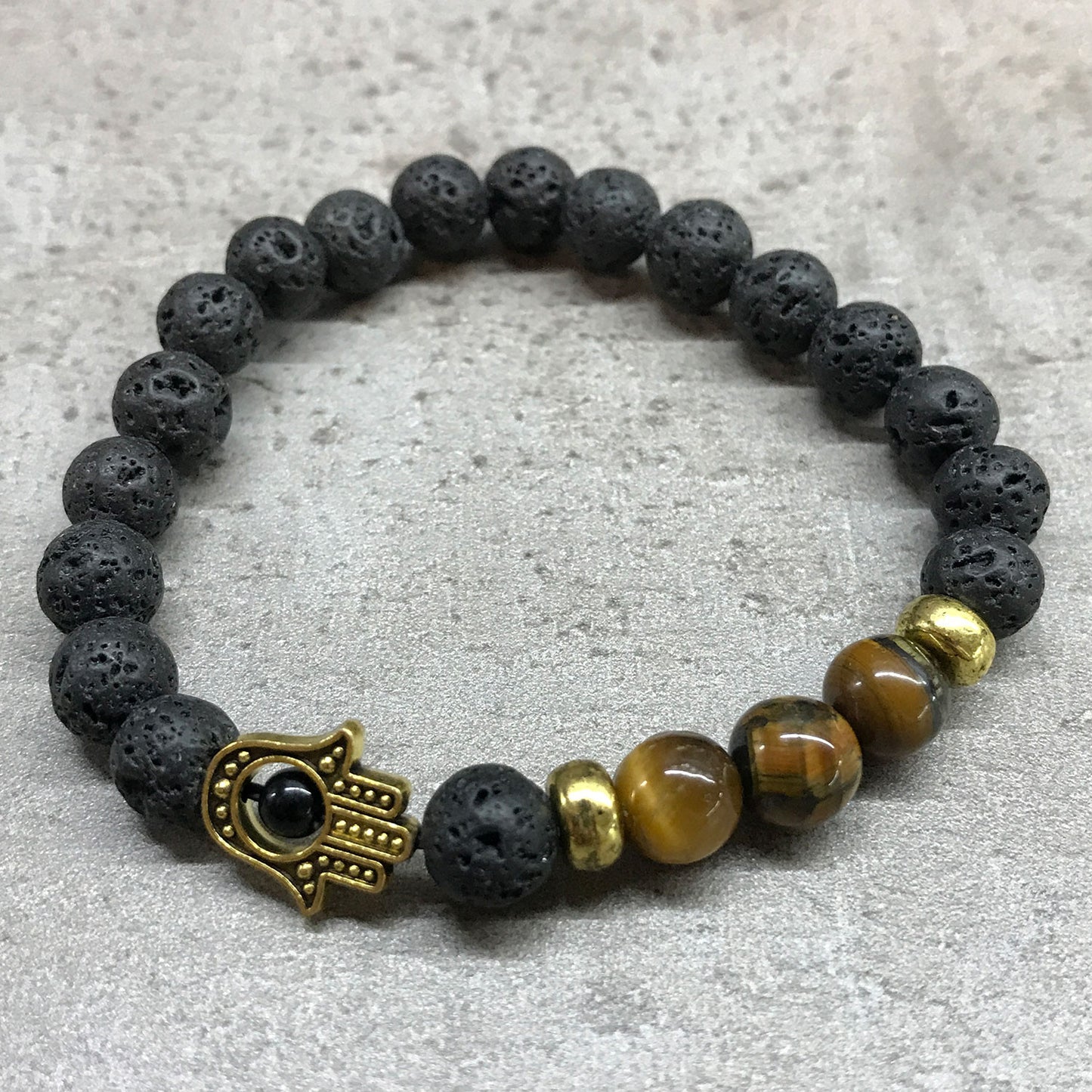 Bracelet de pierres de lave - Hamsa œil de tigre