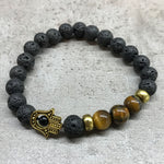 Bracelet de pierres de lave - Hamsa œil de tigre