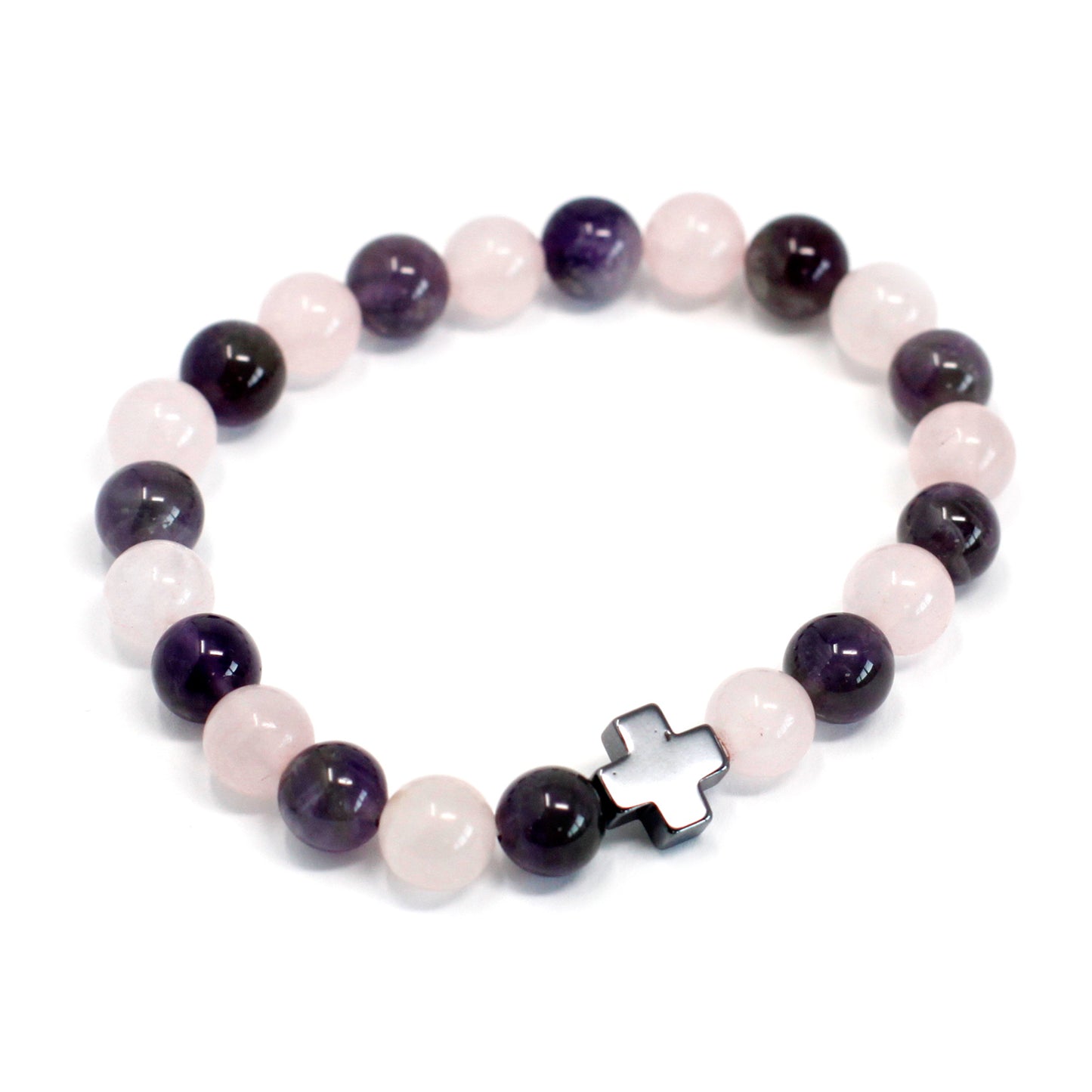 Lot de 2 bracelets d'amitié en pierres - Amour - Améthyste & Quartz rose