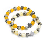 Lot de 2 bracelets d'amitié en pierres - Protection - Jaspe dalmatien & Agate jaune