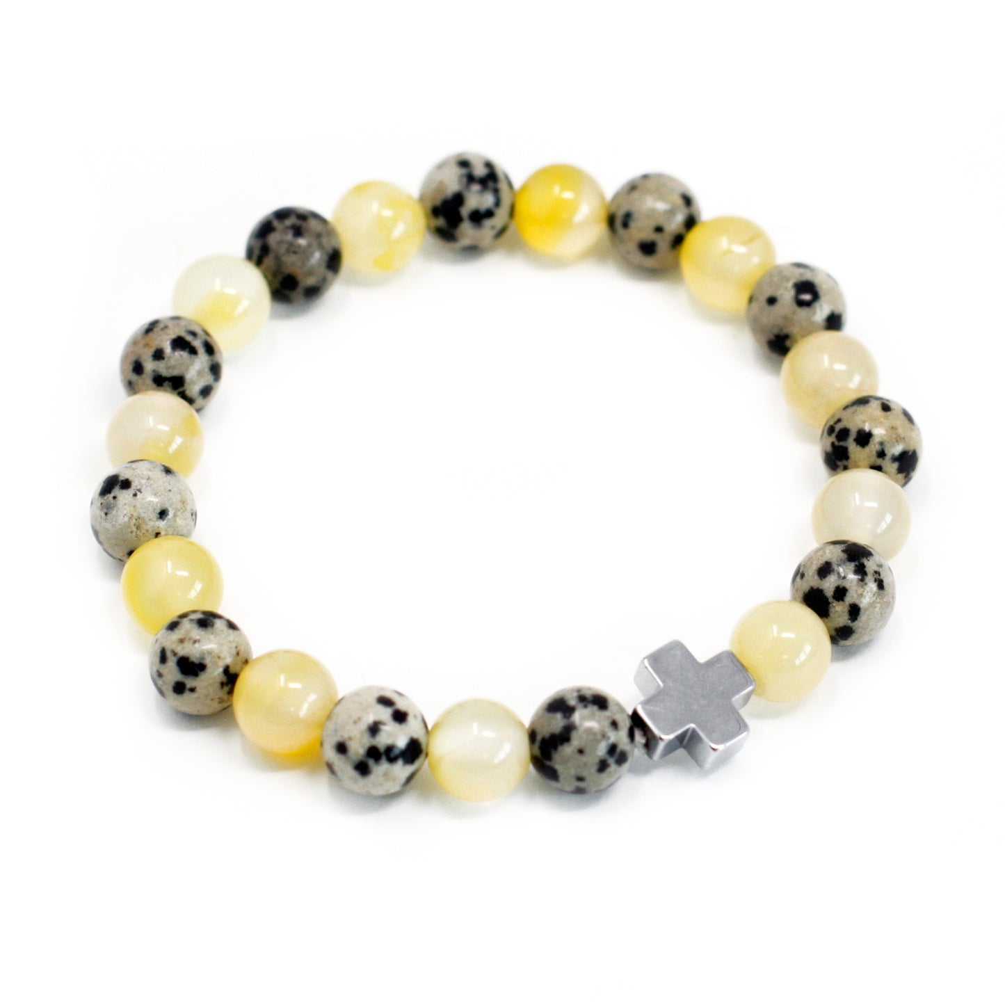 Lot de 2 bracelets d'amitié en pierres - Protection - Jaspe dalmatien & Agate jaune