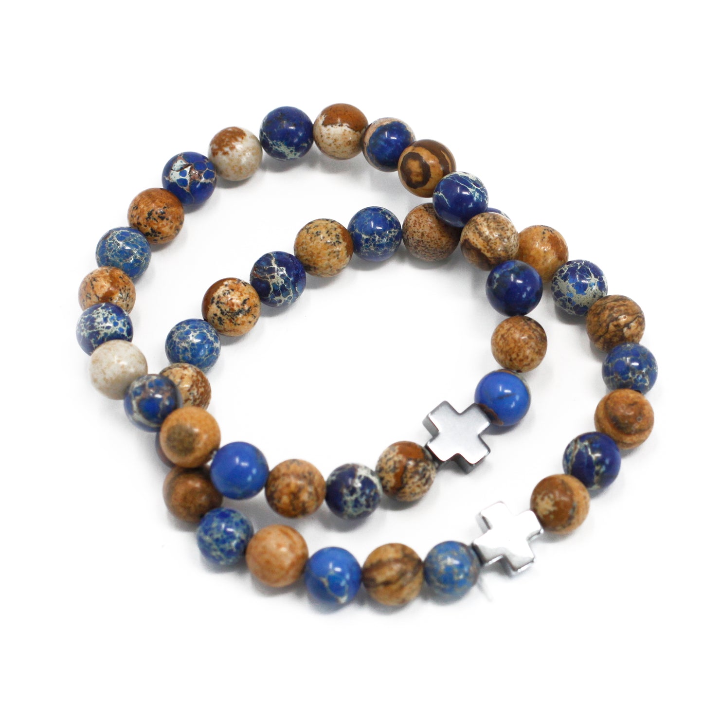 Lot de 2 bracelets d'amitié en pierres - Soutien - Sodalite & Picturestone