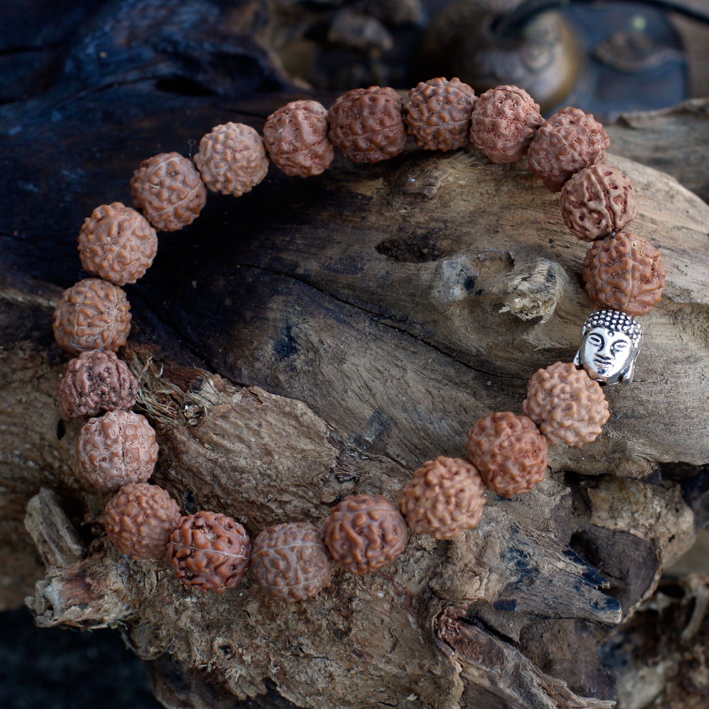 Rudraksha Bouddah Bracelet Mala - Naturel