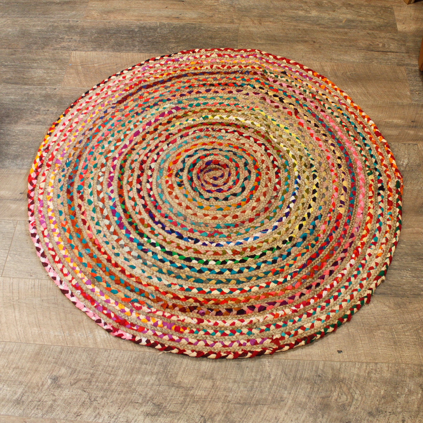 Tapis rond en jute et coton recyclé - 120 cm