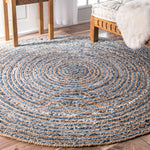 Tapis rond en jute et denim recyclé - 120 cm