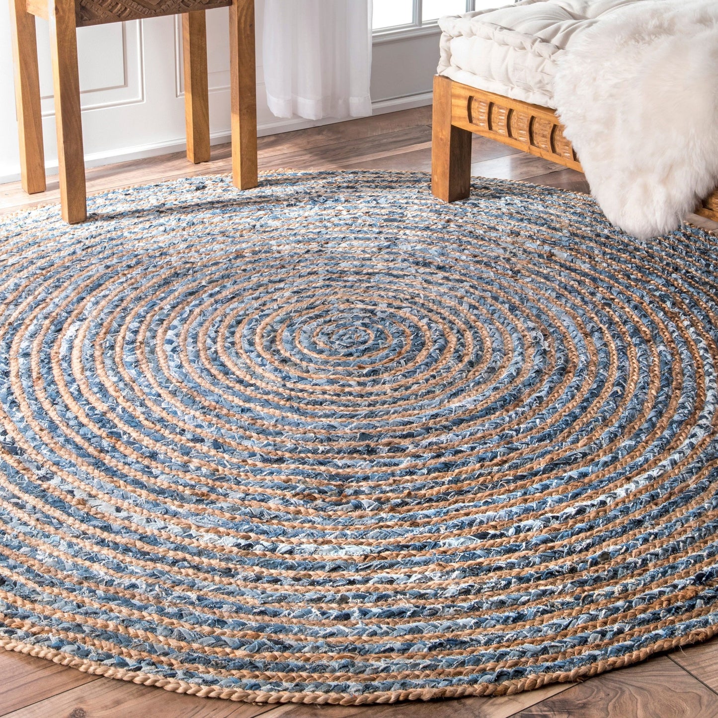 Tapis rond en jute et denim recyclé - 90 cm