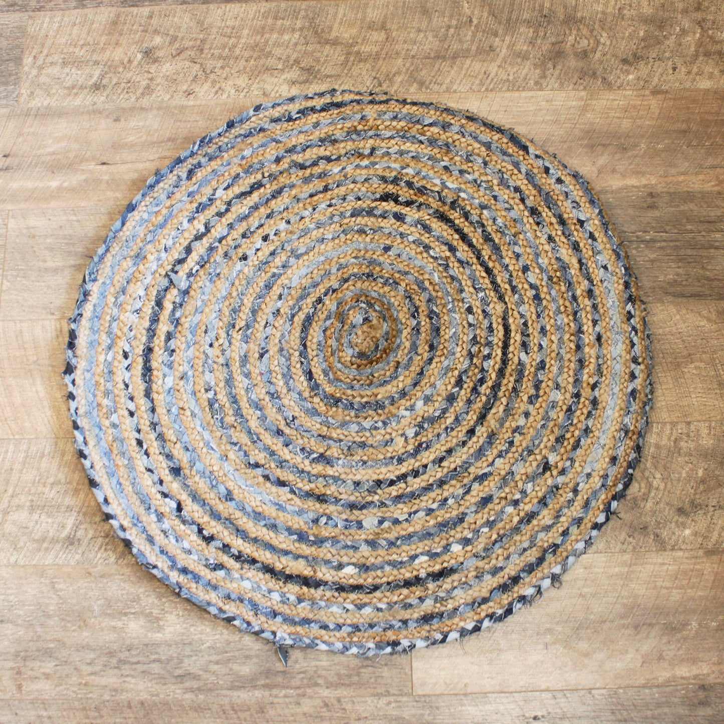 Tapis rond en jute et denim recyclé - 90 cm