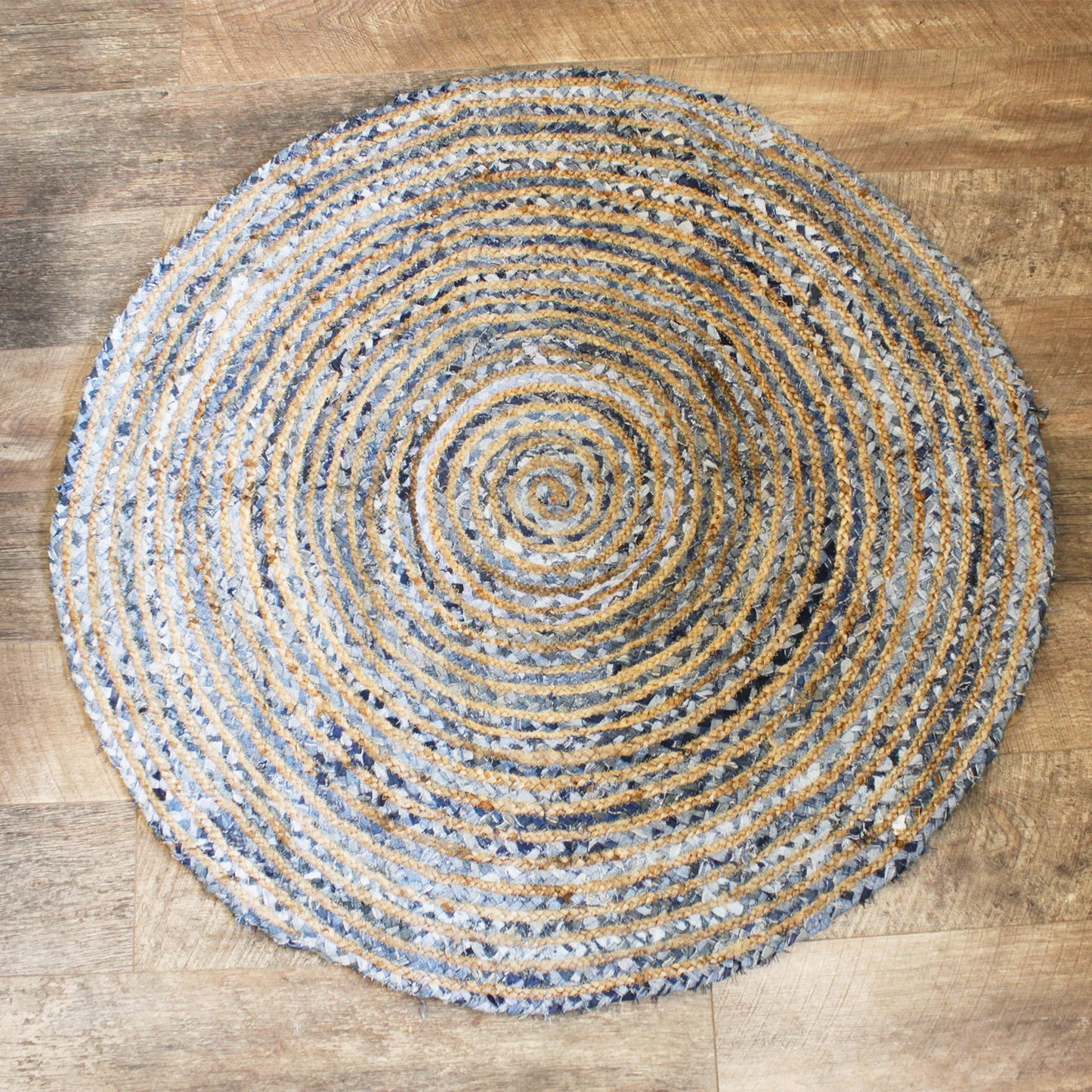 Tapis rond en jute et denim recyclé - 120 cm