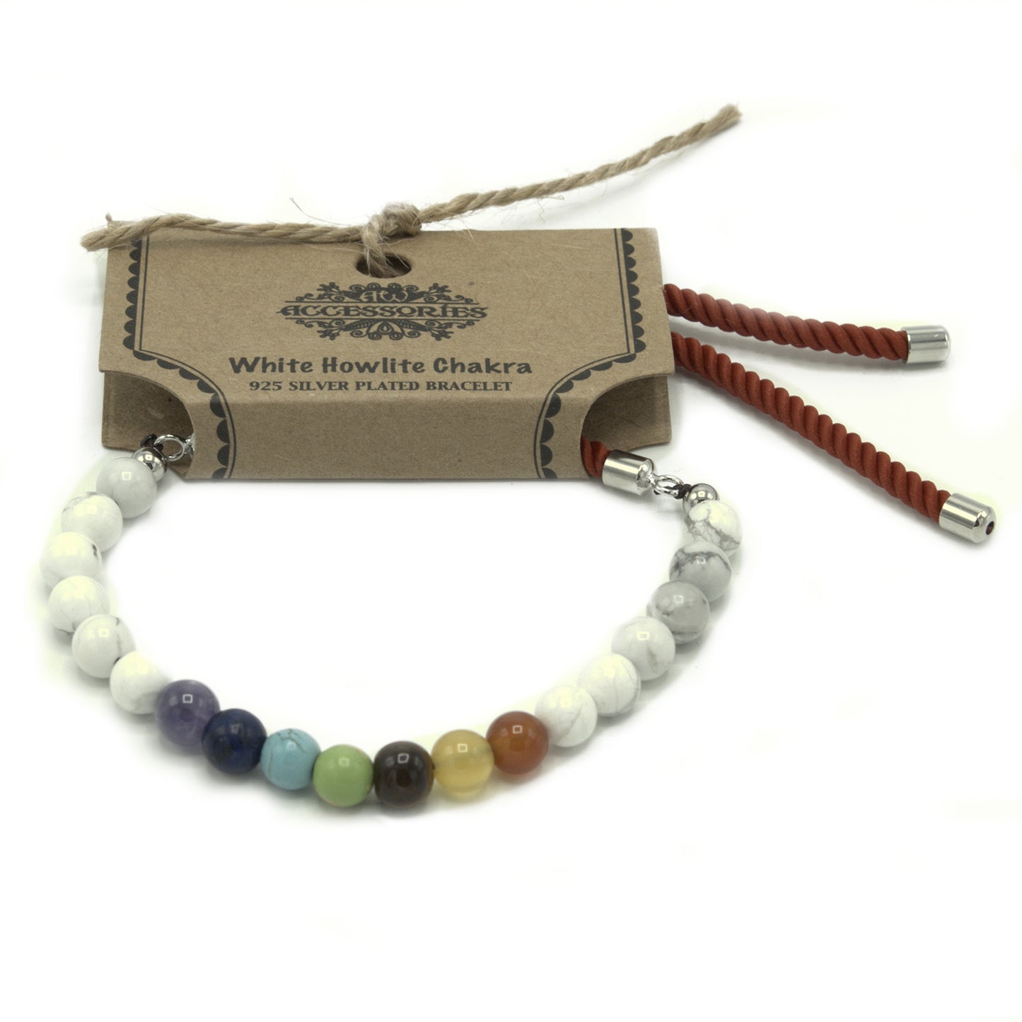 Bracelet de pierres plaqué argent 925 rouge royal - Chakra Howlite blanc