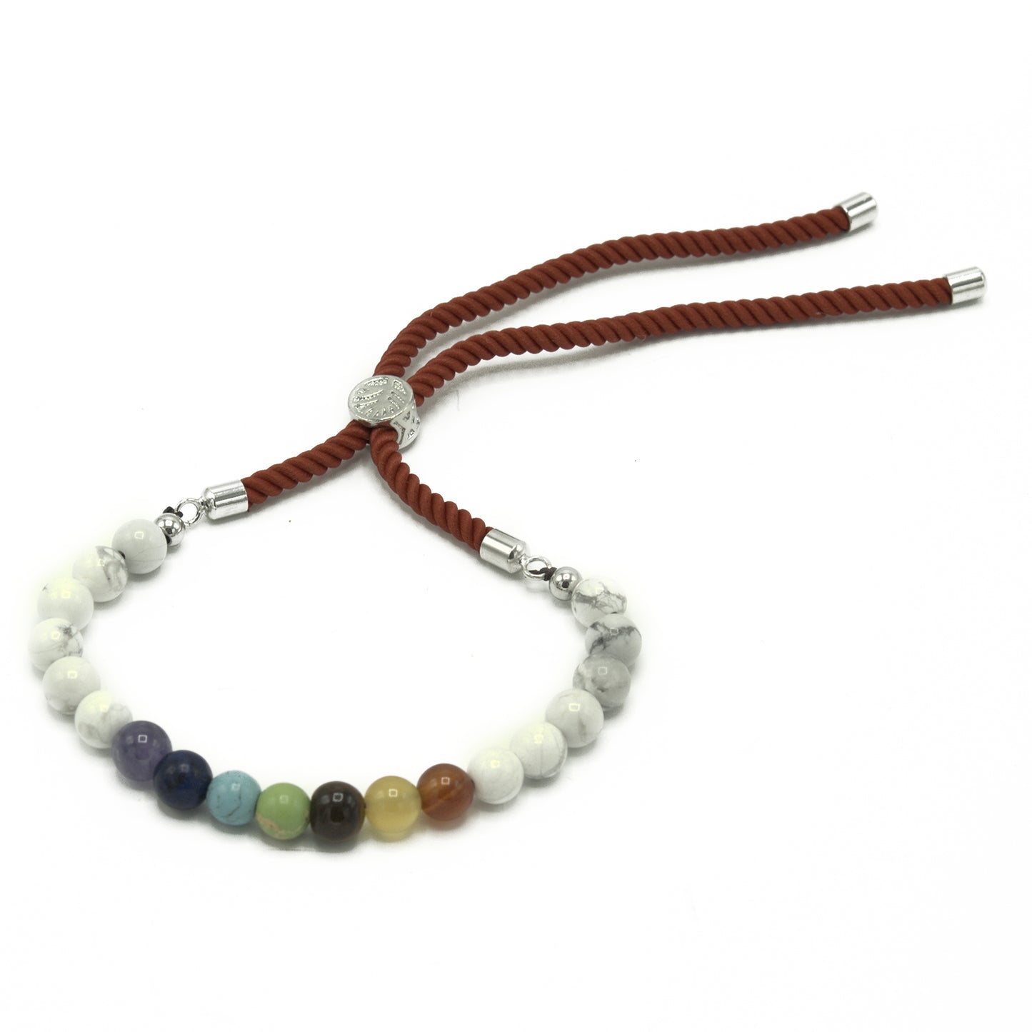 Bracelet de pierres plaqué argent 925 rouge royal - Chakra Howlite blanc