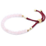 Bracelet cordon de pierres Bordeaux plaqué or 18 carats - Quartz rose