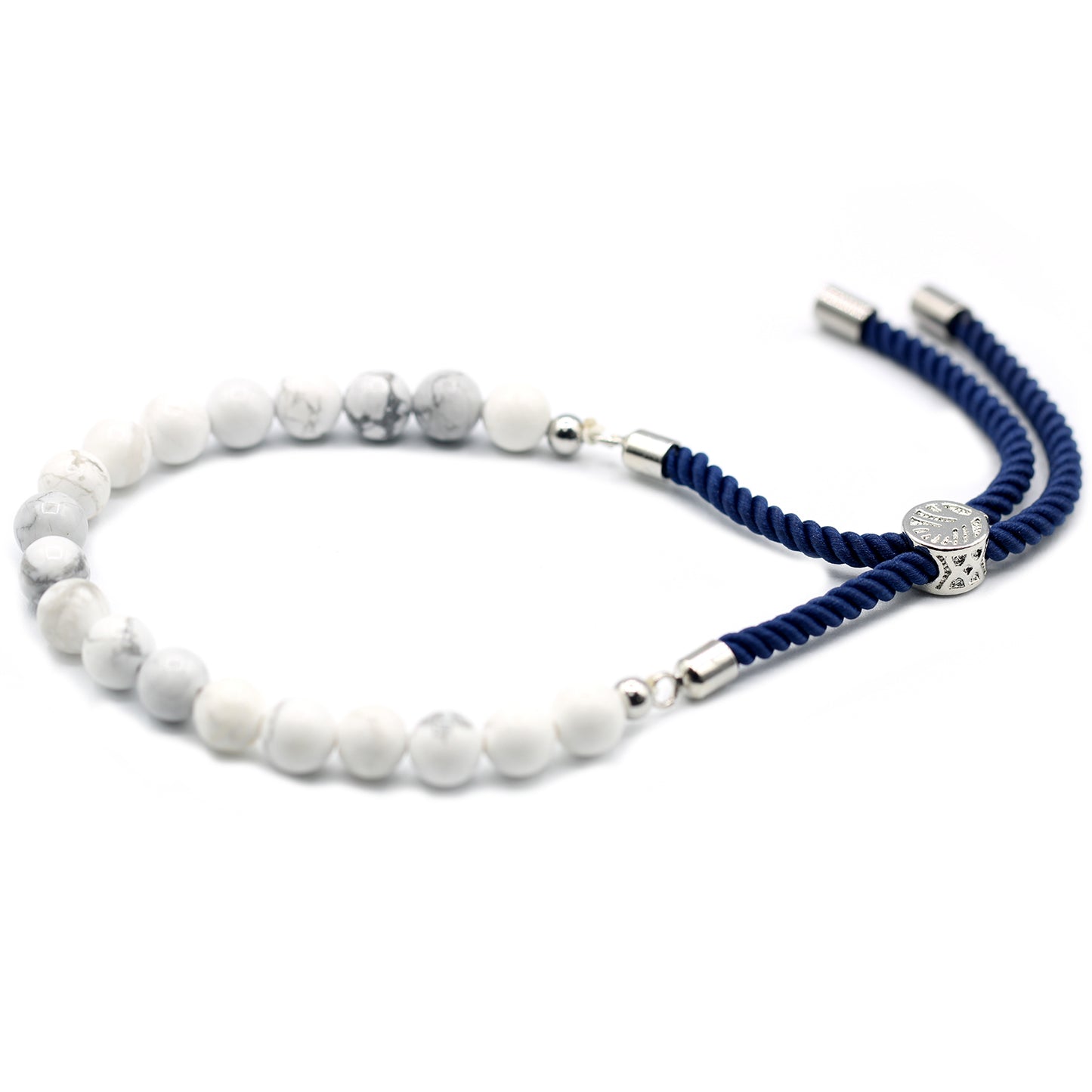 Bracelet de pierres plaqué argent 925, bleu marine - Howlite blanche