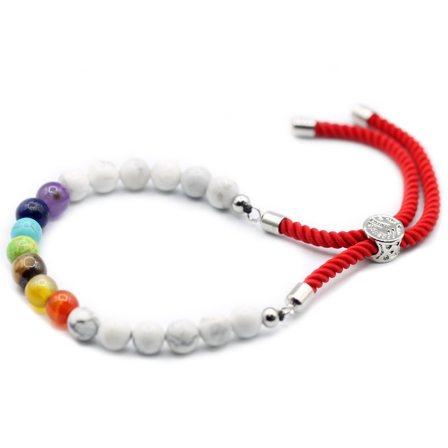 Bracelet de pierres plaqué argent 925 rouge royal - Chakra Howlite blanc