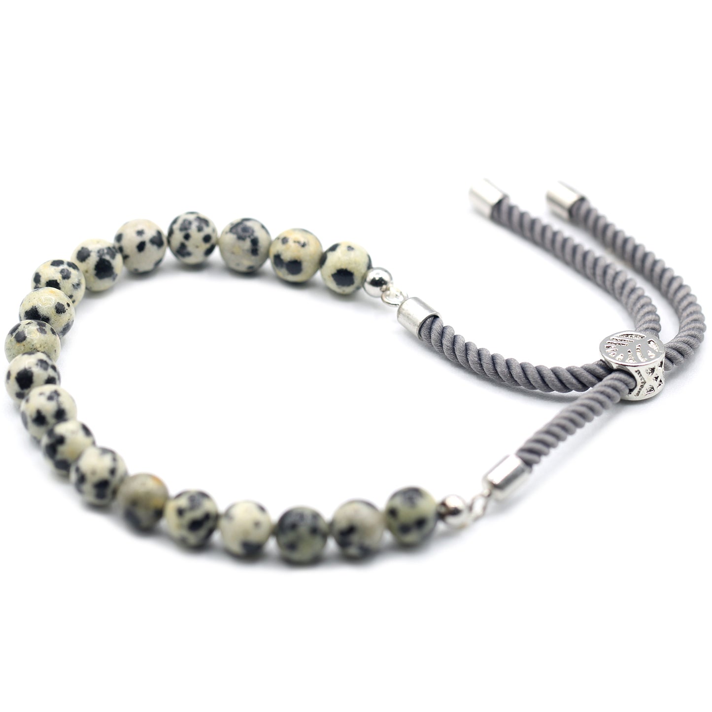 Bracelet de pierres plaqué argent 925 anthracite - Jaspe dalmatien