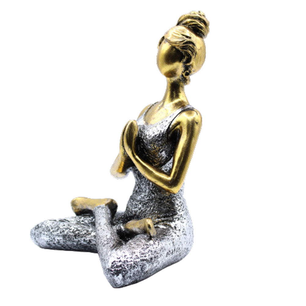 Figurine de Yoga Lady - Bronze & Argent 24cm