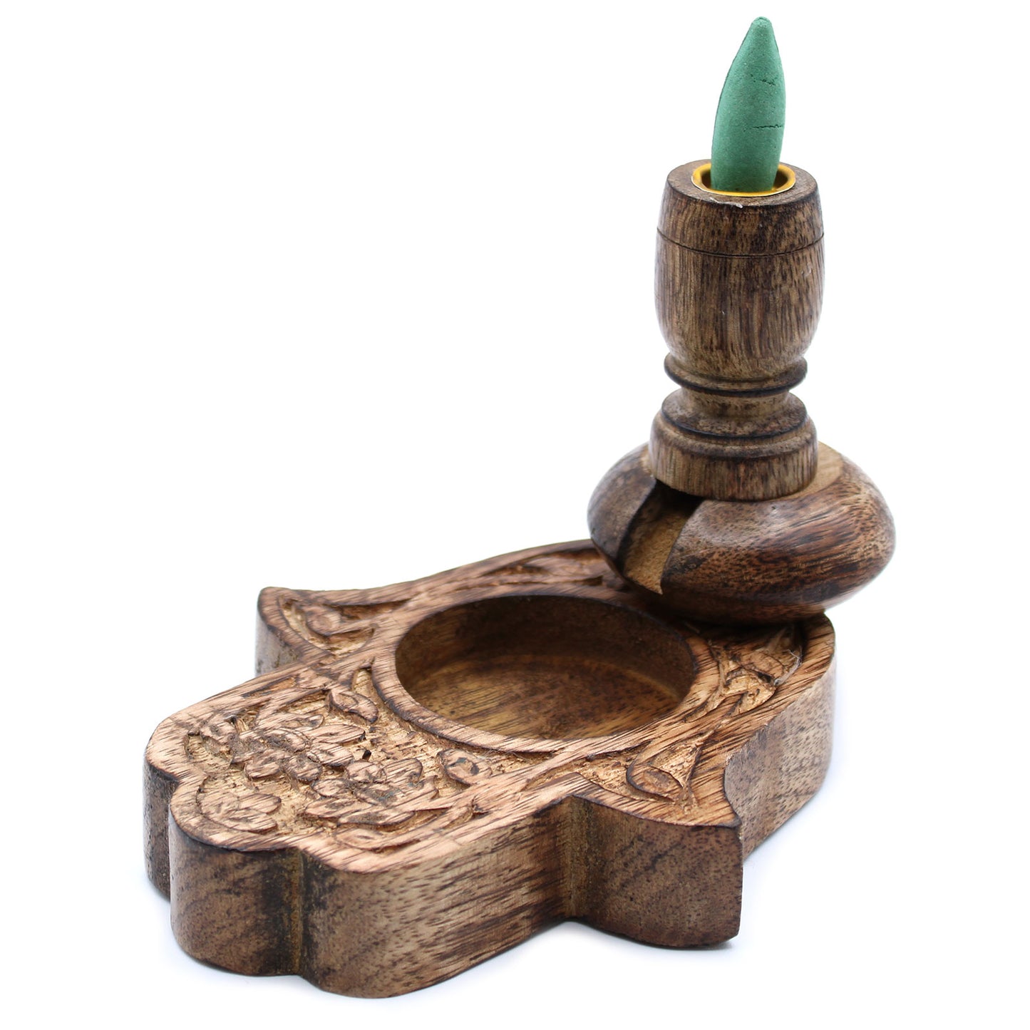 Petit Brûleur à écoulement rétroactif en bois de manguier - Hamsa