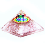 Pyramide en orgonite - Fleur de vie en quartz rose arc-en-ciel - 70 mm