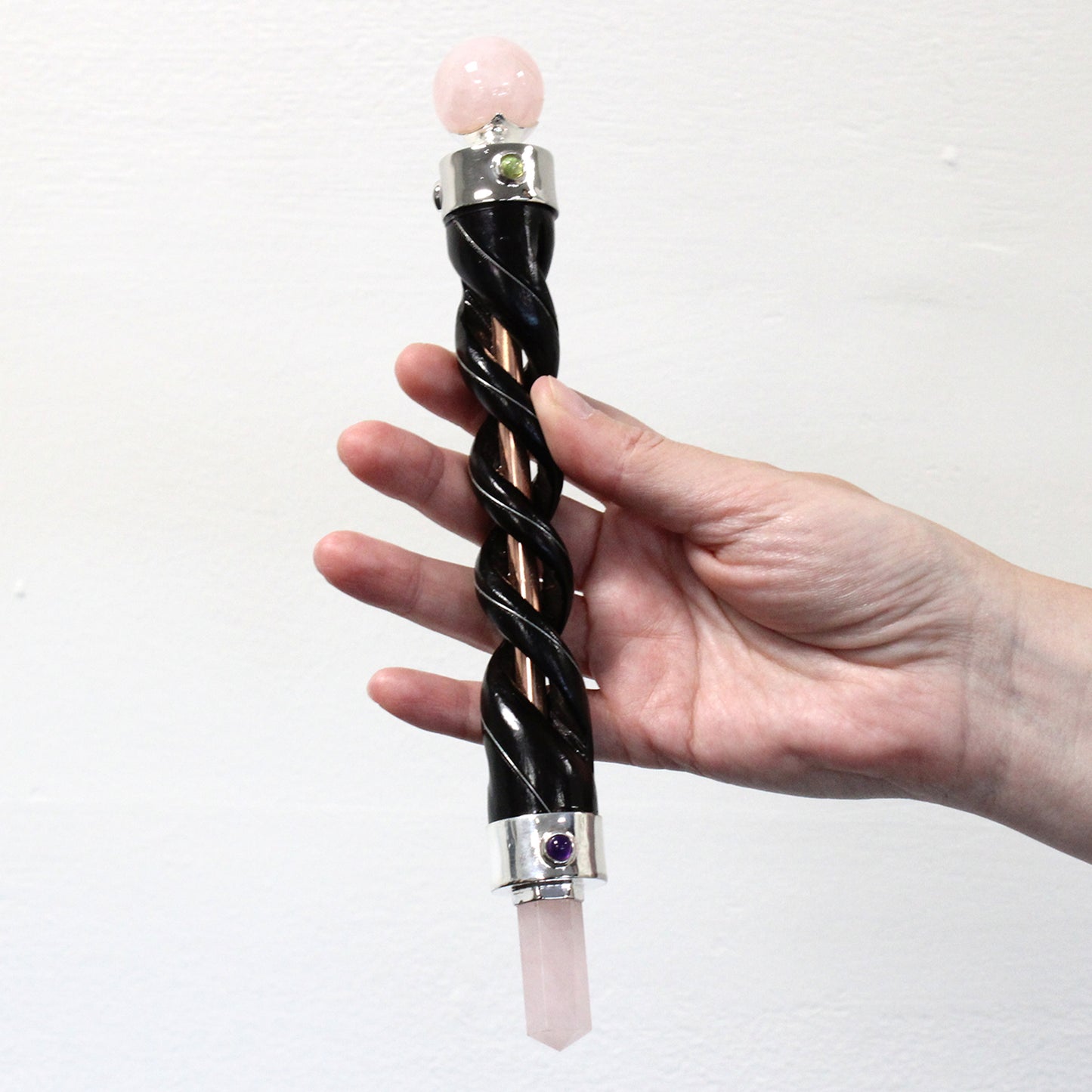 Spiral Healing Wand - Rose Quartz Copper Tube