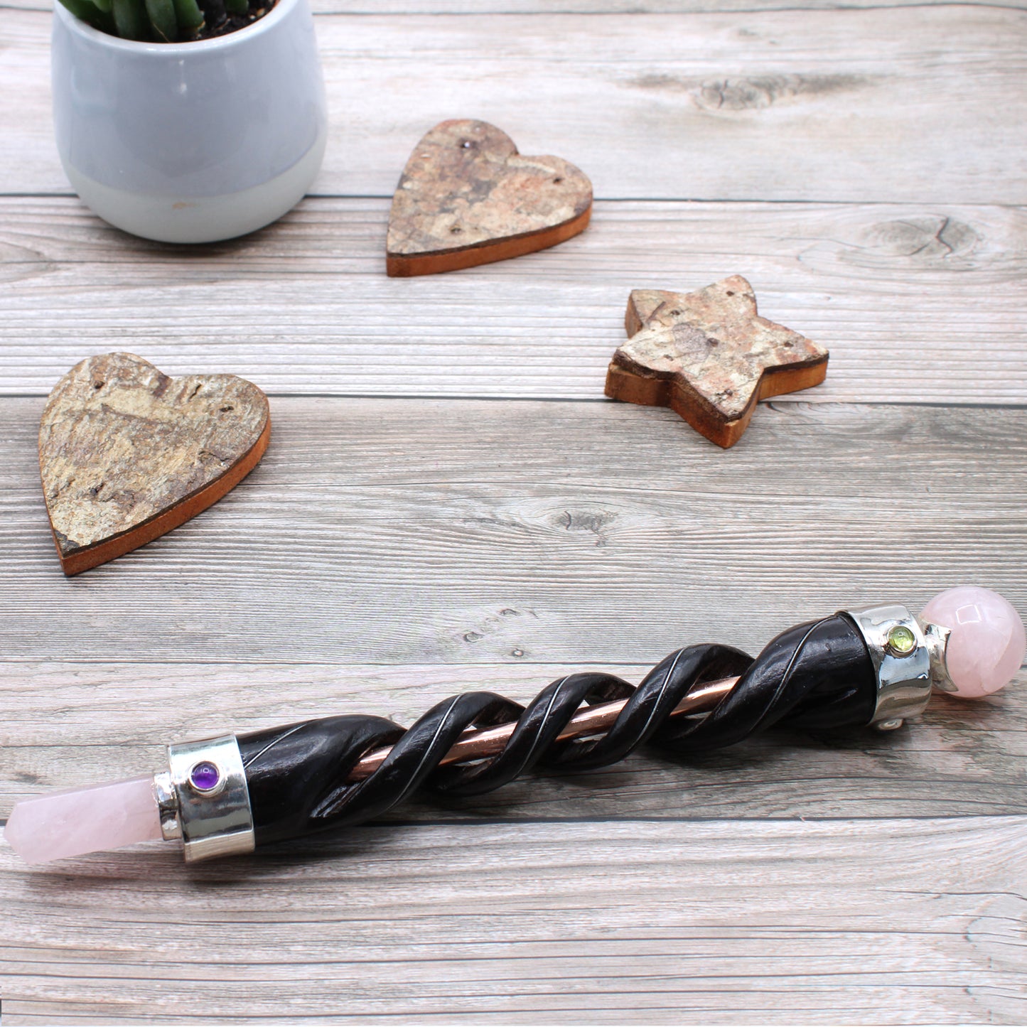 Spiral Healing Wand - Rose Quartz Copper Tube