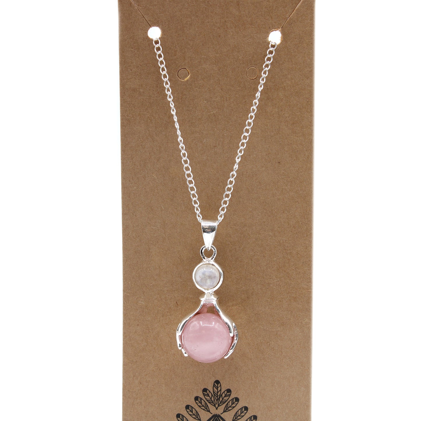 Pendentif de Mains de Guérison en Pierre - Quartz Rose