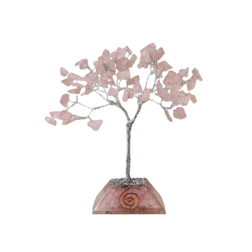 Arbre aux pierres précieuses avec base en organite - 80 pierres - Quartz rose