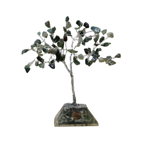 Arbre en pierre avec base en organite - 80 pierres - Moss Agate