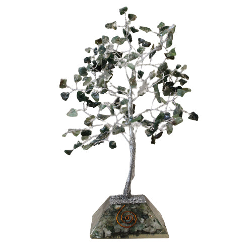 Arbre en pierre avec base en organite - 160 pierres - Moss Agate