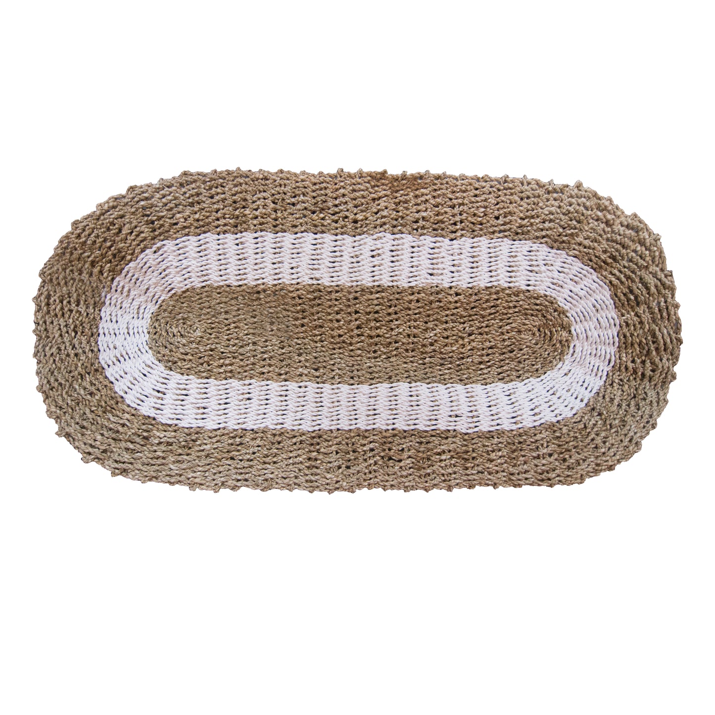 Herbe de mer ovale blanc et havane - Classique - 60x120cm