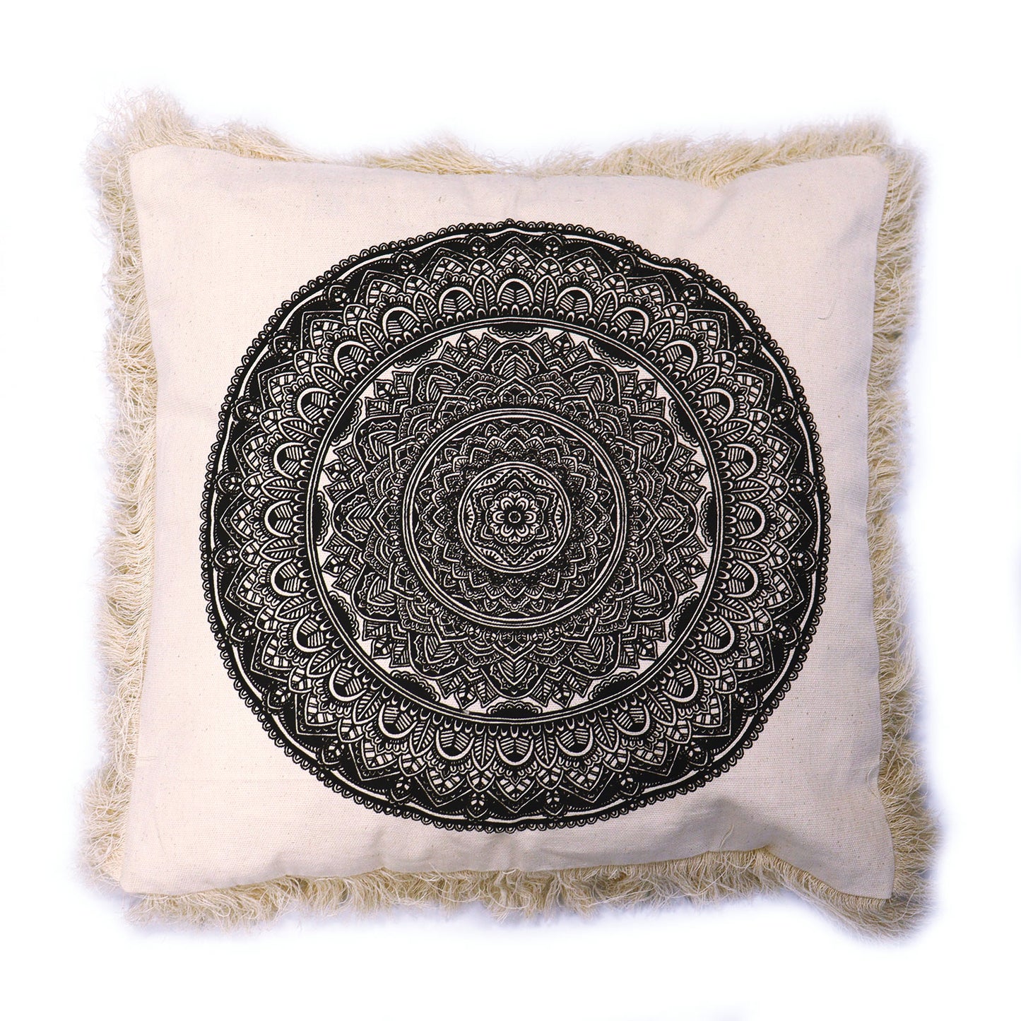 Housse de Coussin Mandala Traditionnelle - 45x45cm - noir