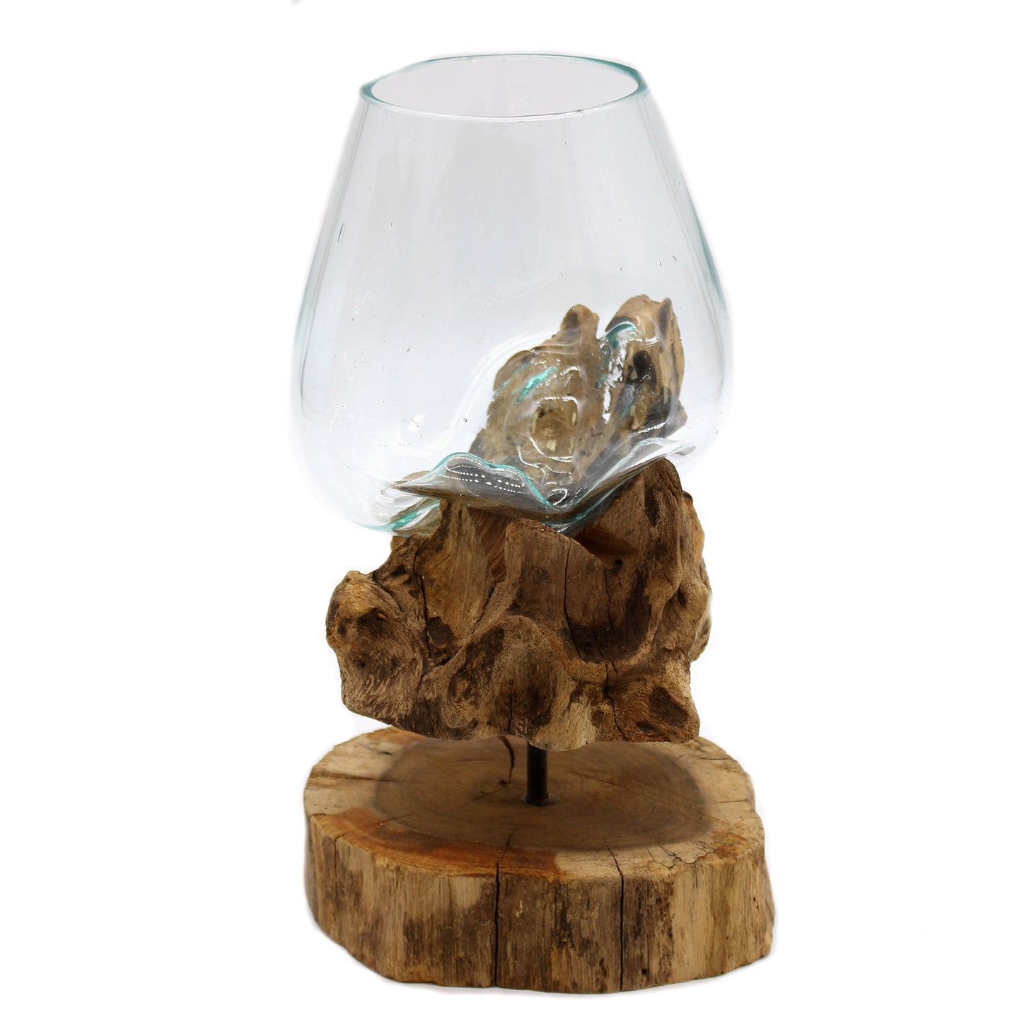 Verre moulé sur bois avec support - Grand bol