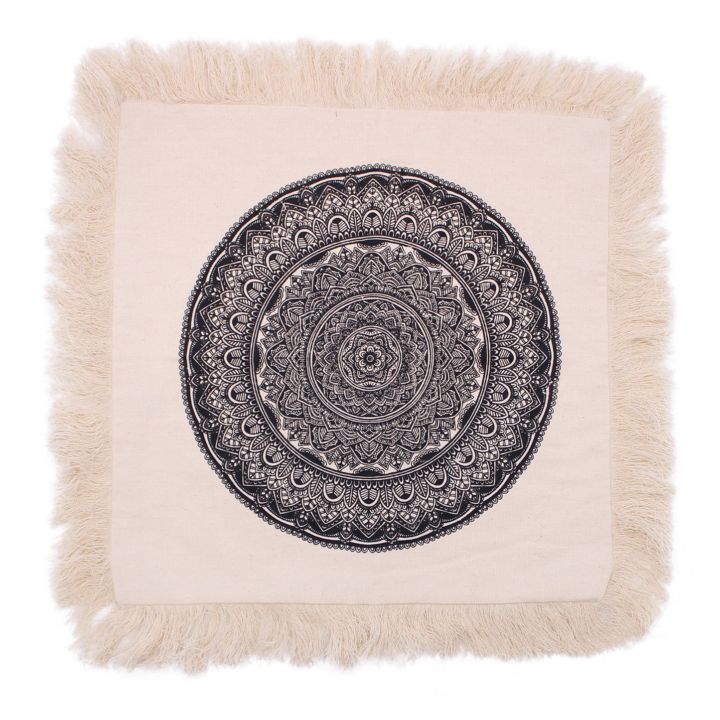 Housse de Coussin Mandala Traditionnelle - 45x45cm - noir