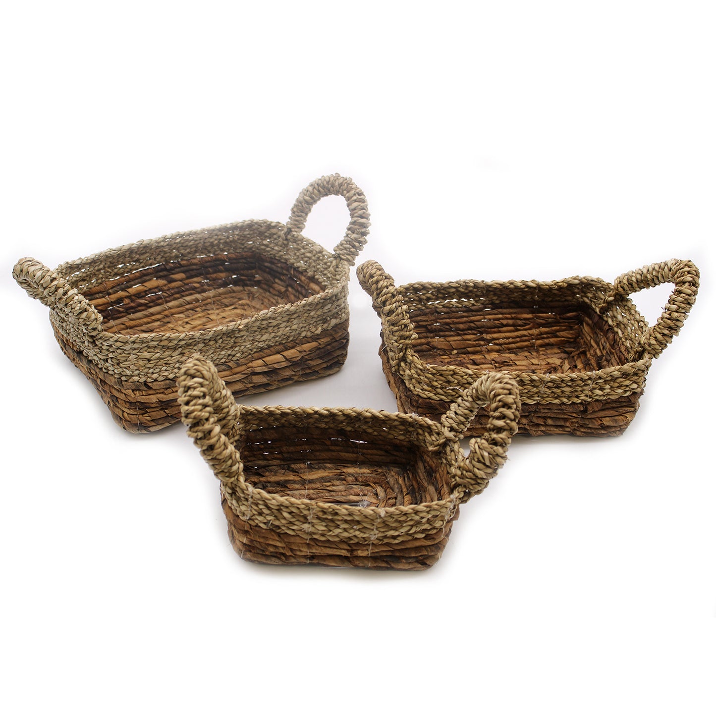 Panier carré en feuilles de bananier et rotin - Set of 3