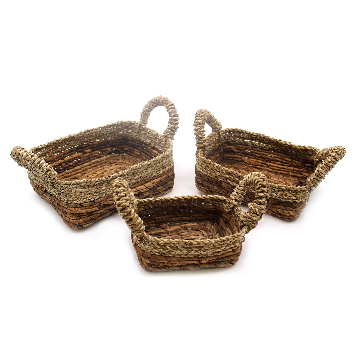 Panier carré en feuilles de bananier et rotin - Set of 3