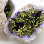 Colored calsite geodes - natural rock - purple and gold