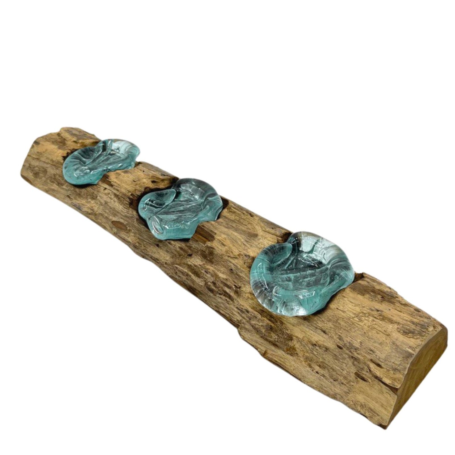 Porte-bougies triple plat en verre Molton sur bois