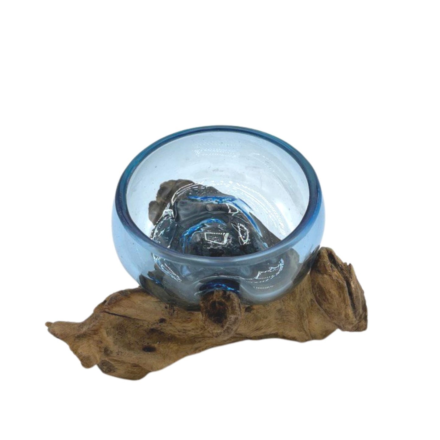 Mini-bol bleu en verre Molton sur bois