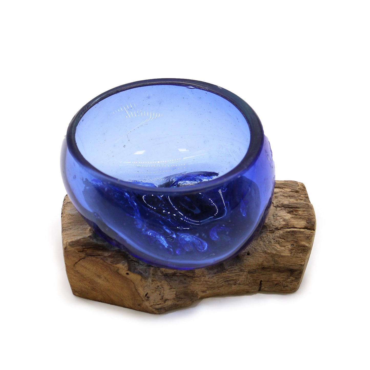 Mini-bol bleu en verre Molton sur bois