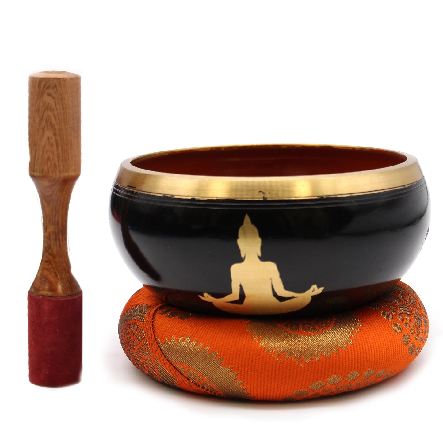 Buddha Singing Bowl Set - Black/Orange 14cm