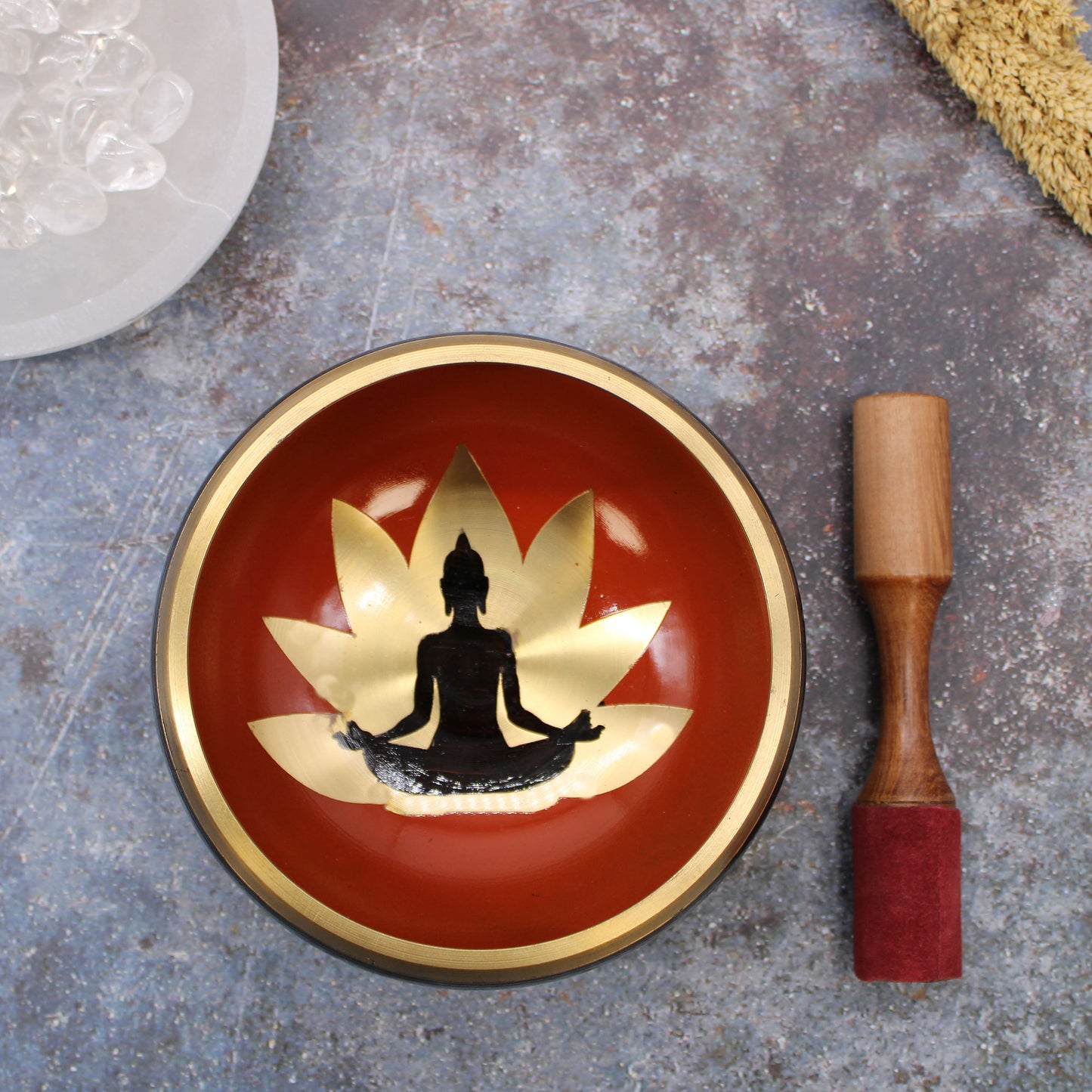 Buddha Singing Bowl Set - Black/Orange 14cm