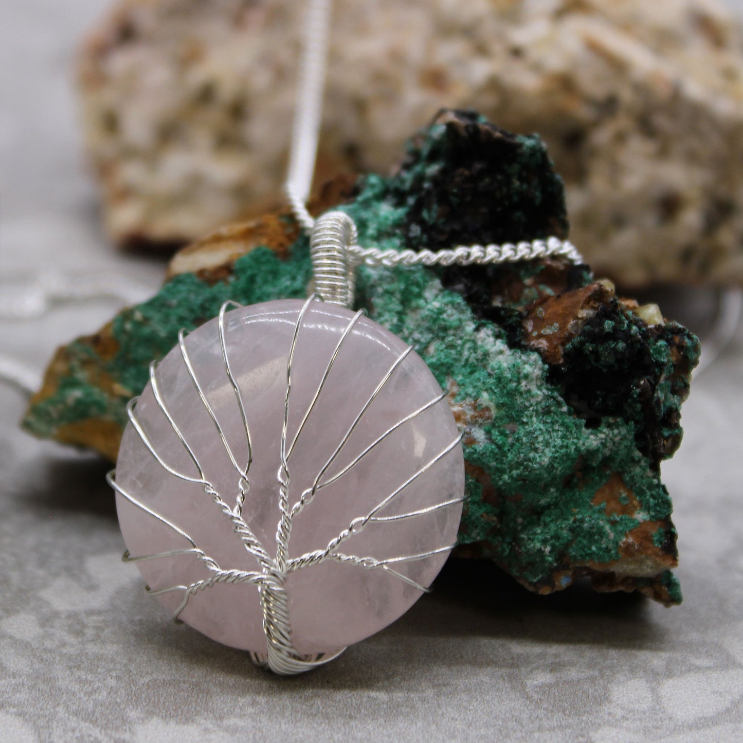 Collier de pierres de l'arbre de vie - Quartz rose