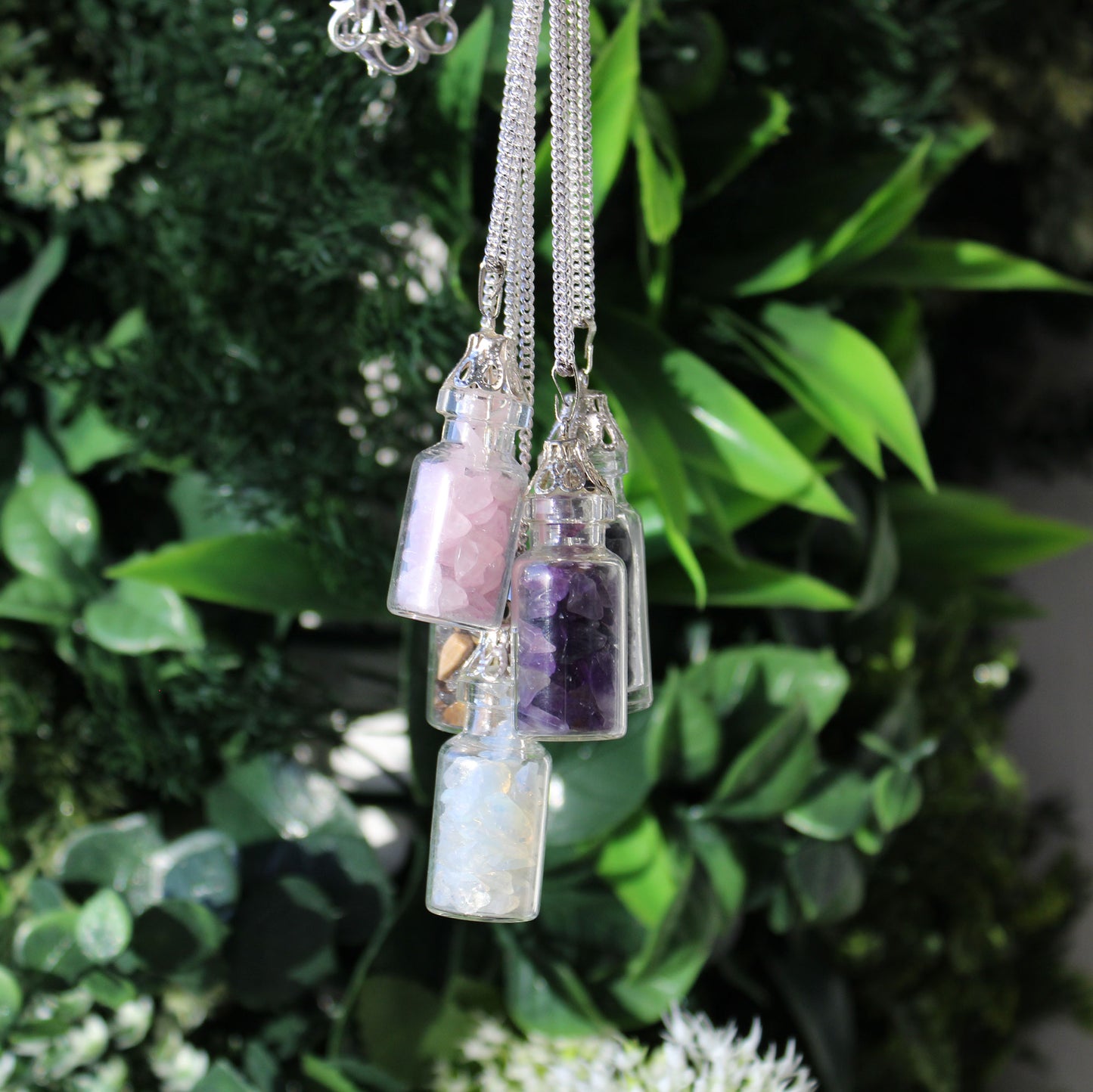 Collier de pierres en bouteille - Quartz rose