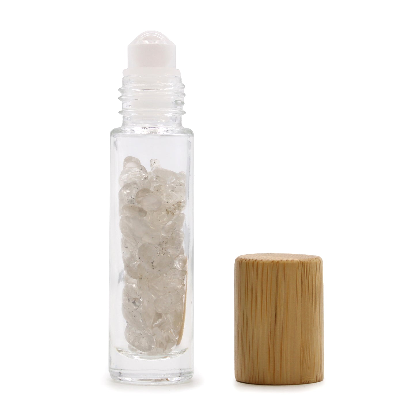 Bouteille à huile essentielle en pierre - Quartz de roche - Capuchon en bois