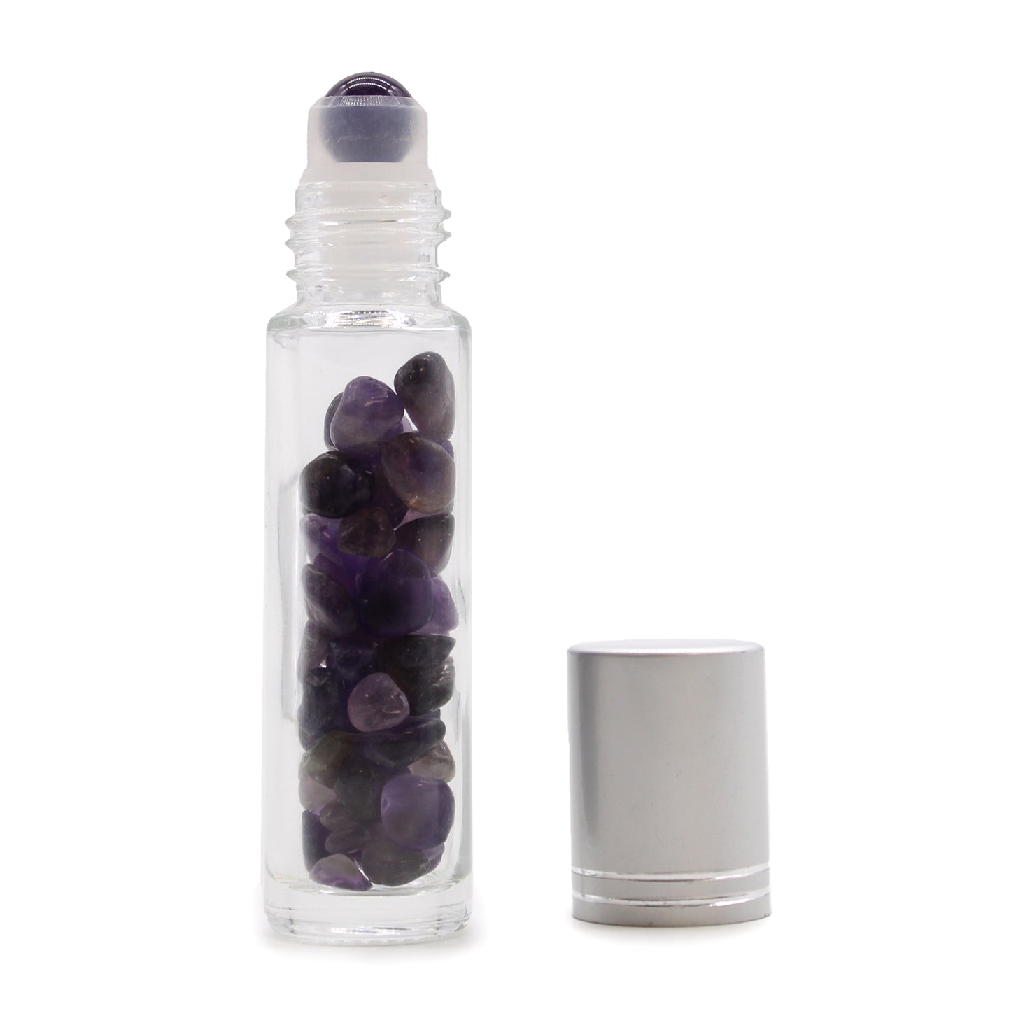 Gemstone essential oil roller - Amethyst - silver cap